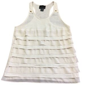Cynthia Rowley Ivory Linen Blend Ruffled Racerback Tank Blouse - Sz S